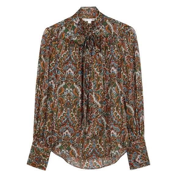 VERONICA BEARD Zaylee Silk Paisley Tie-Neck Blouse - Picture 10 of 12
